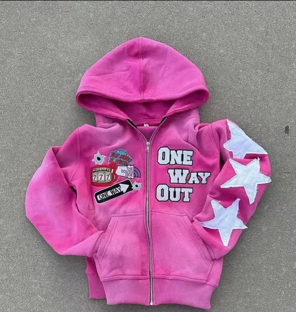 Y2K trendy “One Way Out” Fashionable Zip Hoodies
