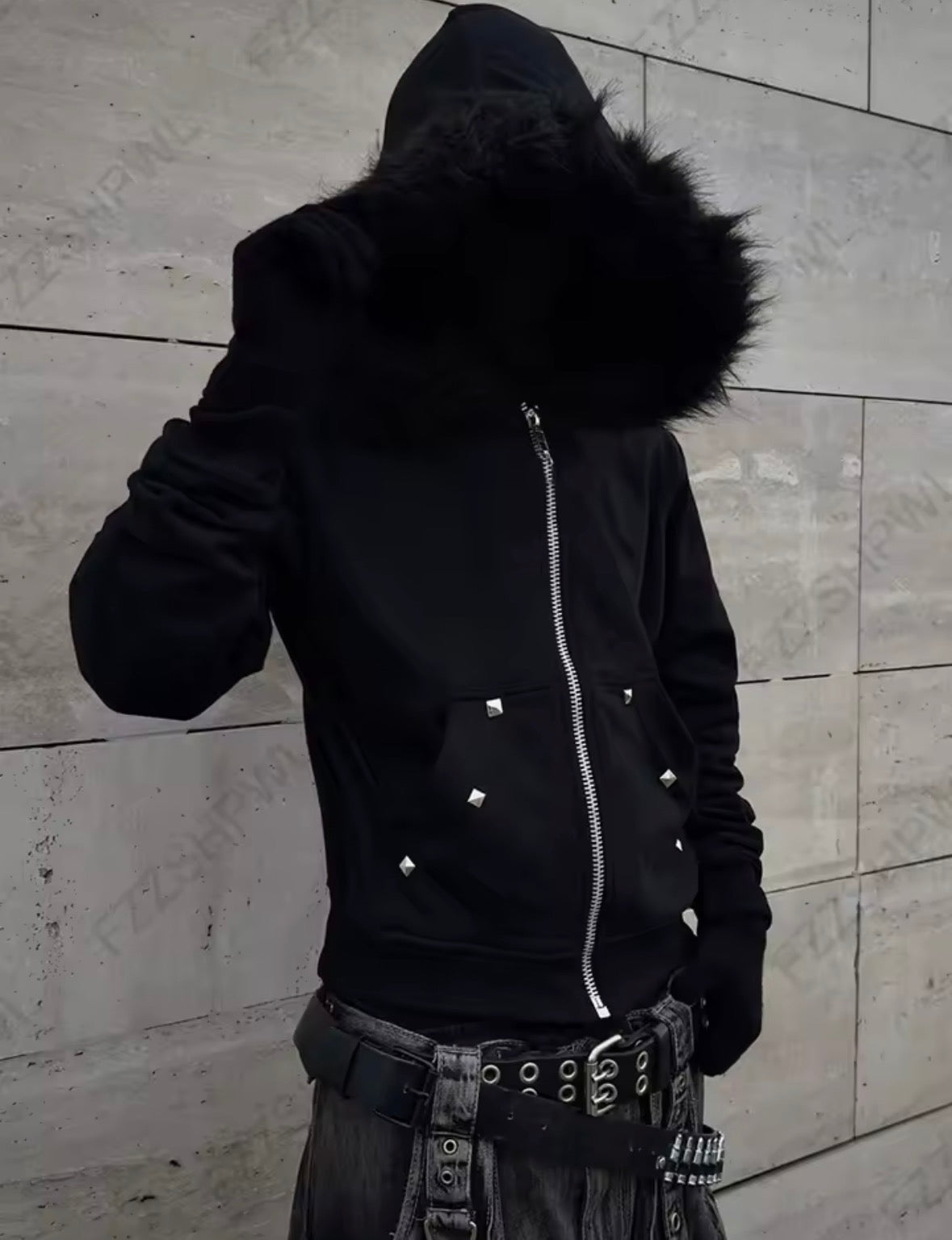 Black Y2K Unisex Fur Laced Hoodie