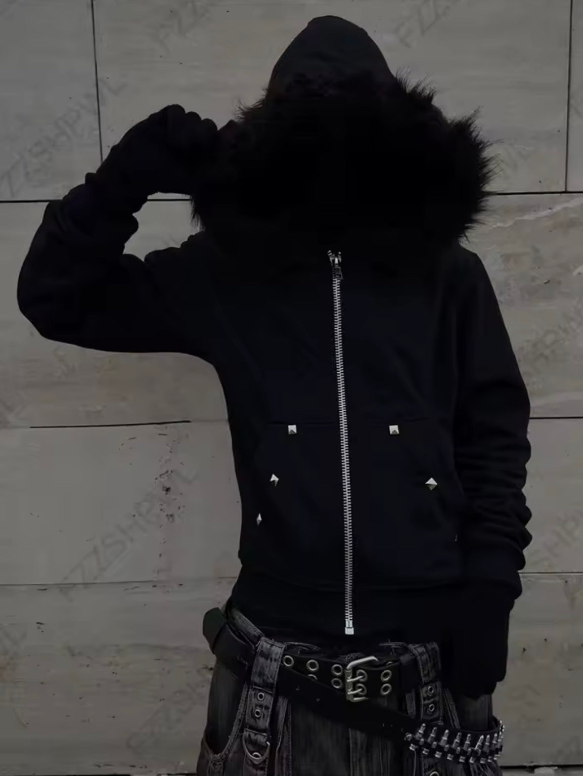 Black Y2K Unisex Fur Laced Hoodie