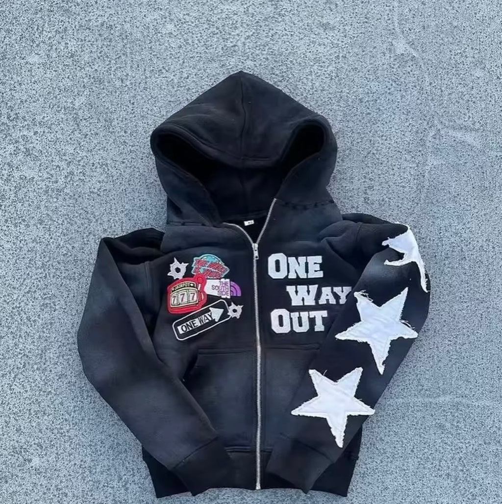 Y2K trendy “One Way Out” Fashionable Zip Hoodies