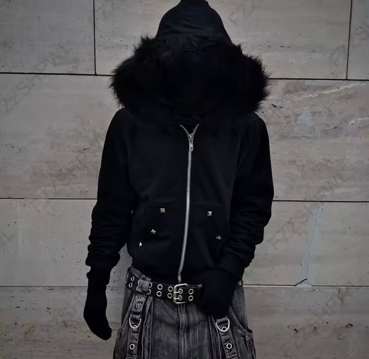 Black Y2K Unisex Fur Laced Hoodie
