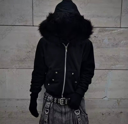 Black Y2K Unisex Fur Laced Hoodie
