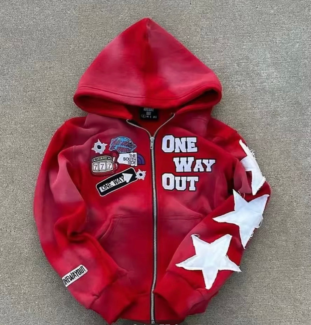 Y2K trendy “One Way Out” Fashionable Zip Hoodies