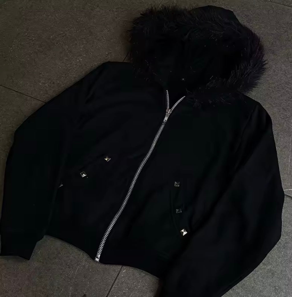 Black Y2K Unisex Fur Laced Hoodie