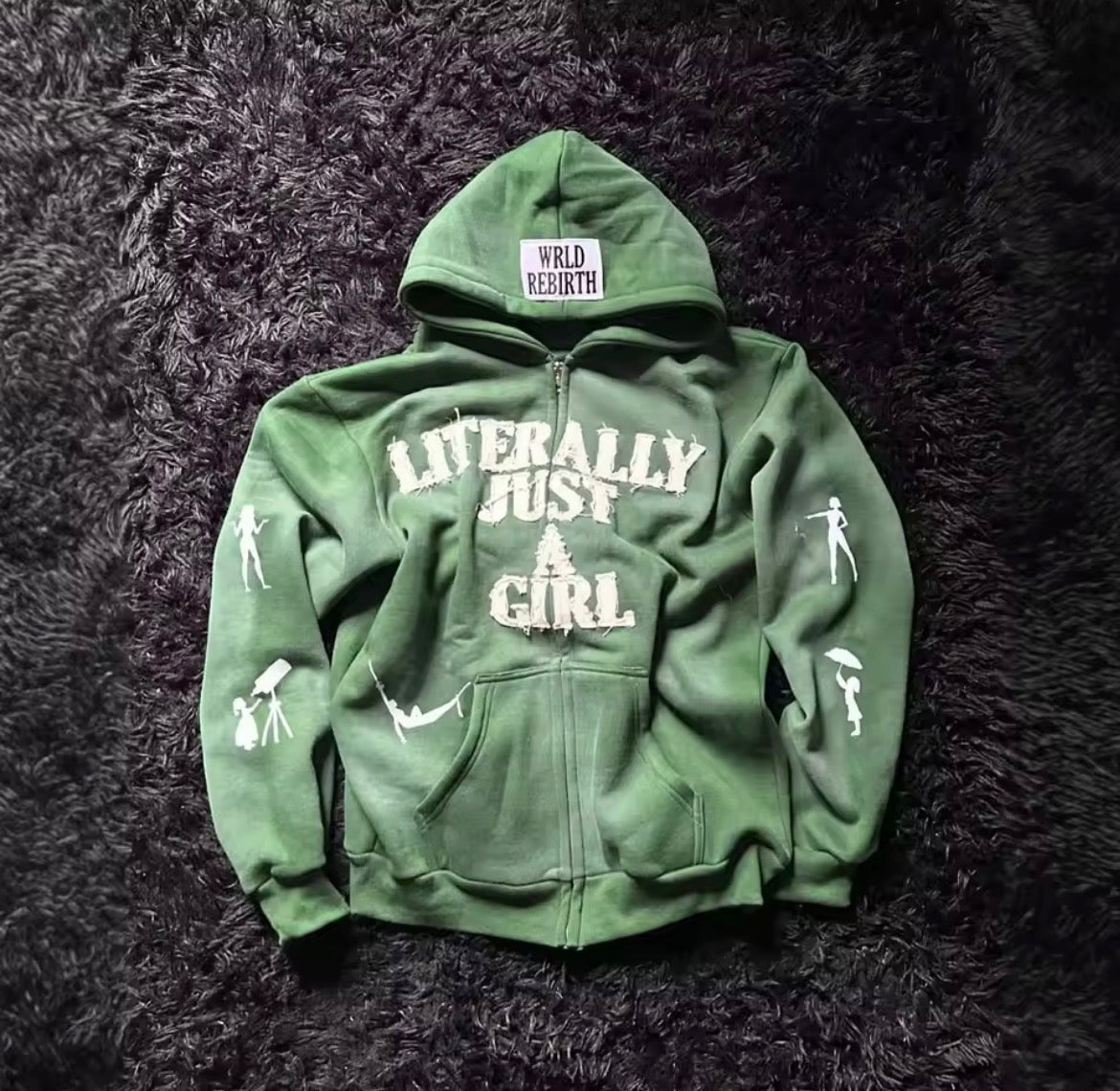 Y2K Hip Hop Hoodie Women 3D Print Letter Streetwear Loose Zip Up