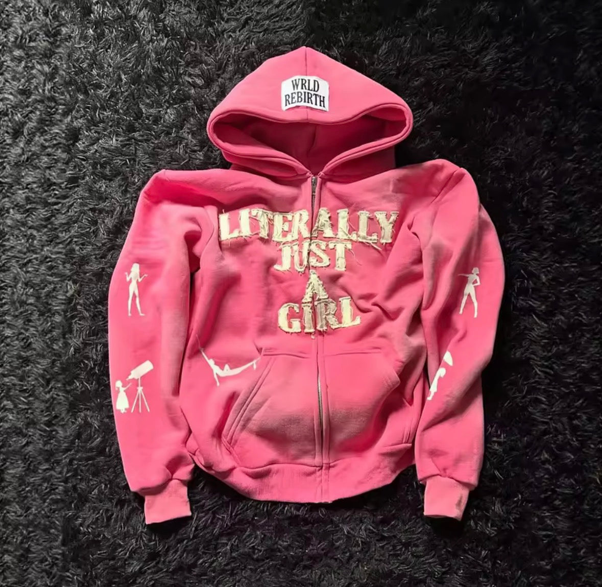 Y2K Hip Hop Hoodie Women 3D Print Letter Streetwear Loose Zip Up